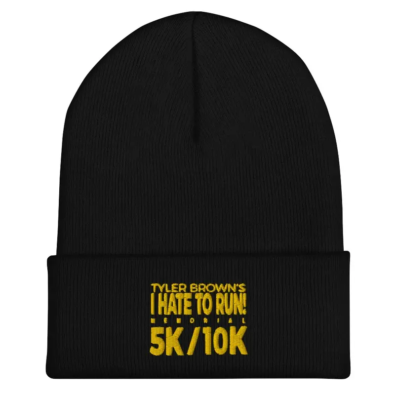 Knit hat with I Hate to Run banner