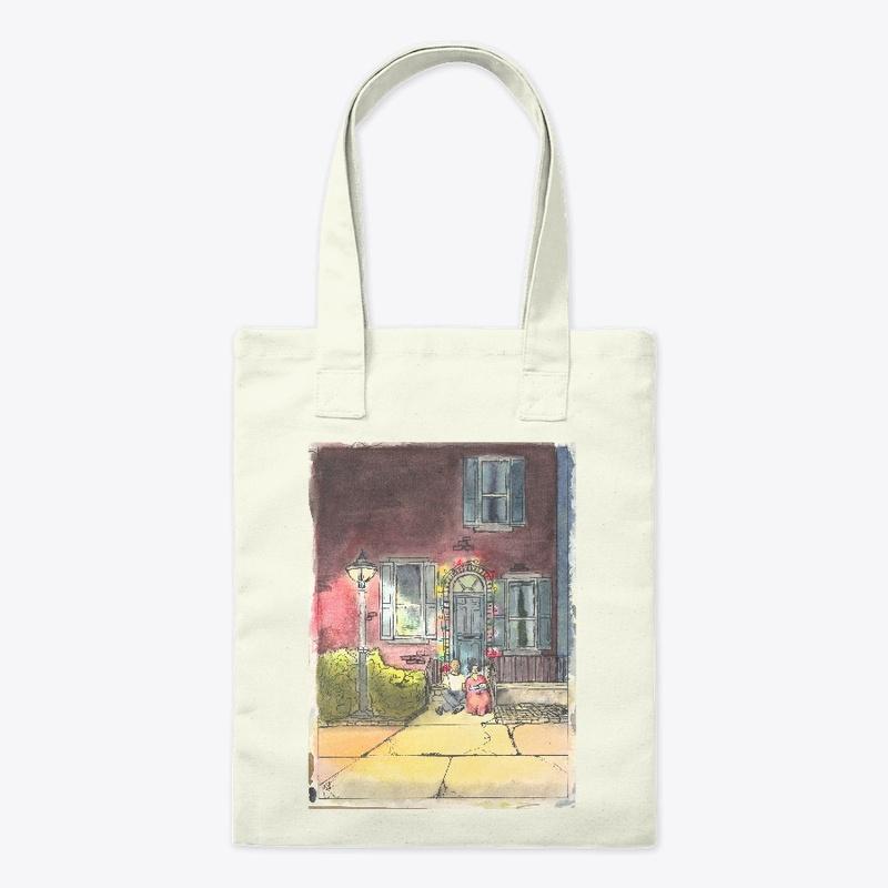 Christmas card watercolor tote