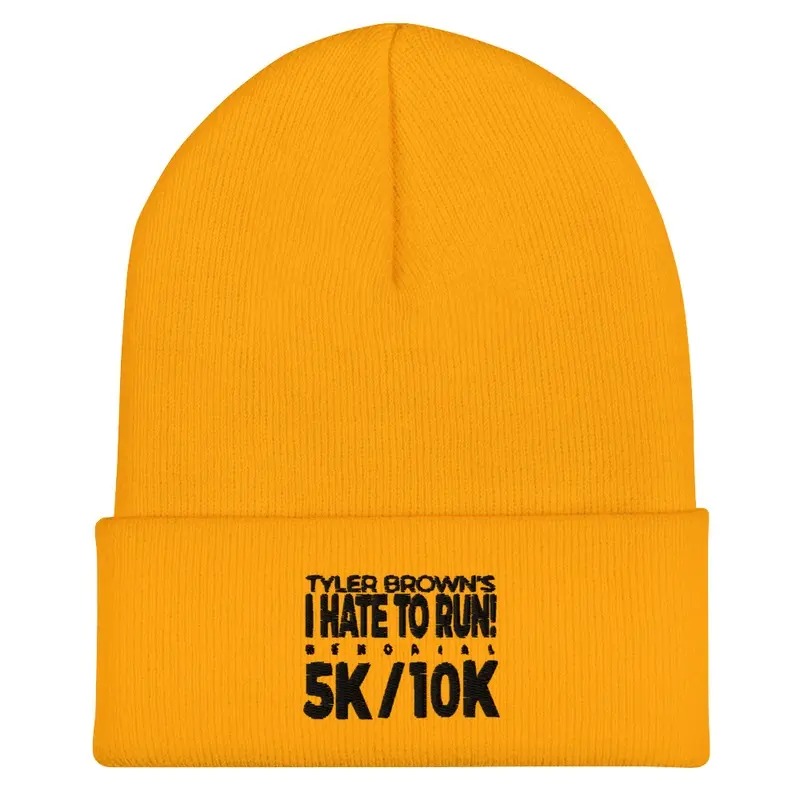 Knit hat with I Hate to Run banner